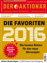 DAX: Die Favoriten 2016 ‑ Die besten Aktien für das neue Börsenjahr +++ Spezialreport: Die große Dividendenanalyse +++ DAX‑Prognose: Das Sagen die Profis +++ Inklusive Börsenkalender 2016