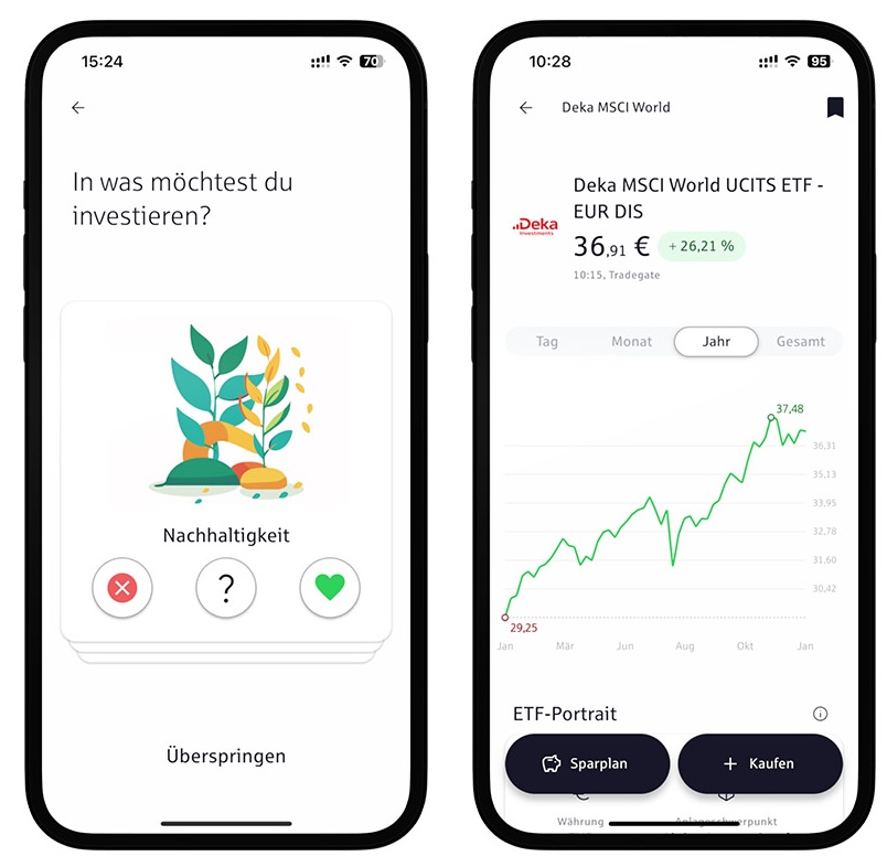 S-Broker-App mit Kurschart einer Aktie in der Detailansicht