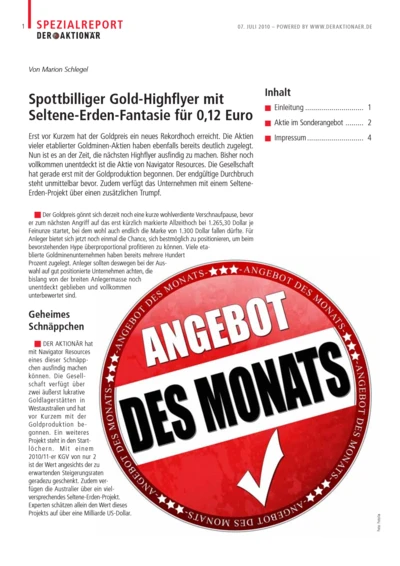 Spottbilliger Gold-Highflyer mit Seltene-Erden-Fantasie für 0,12 Euro