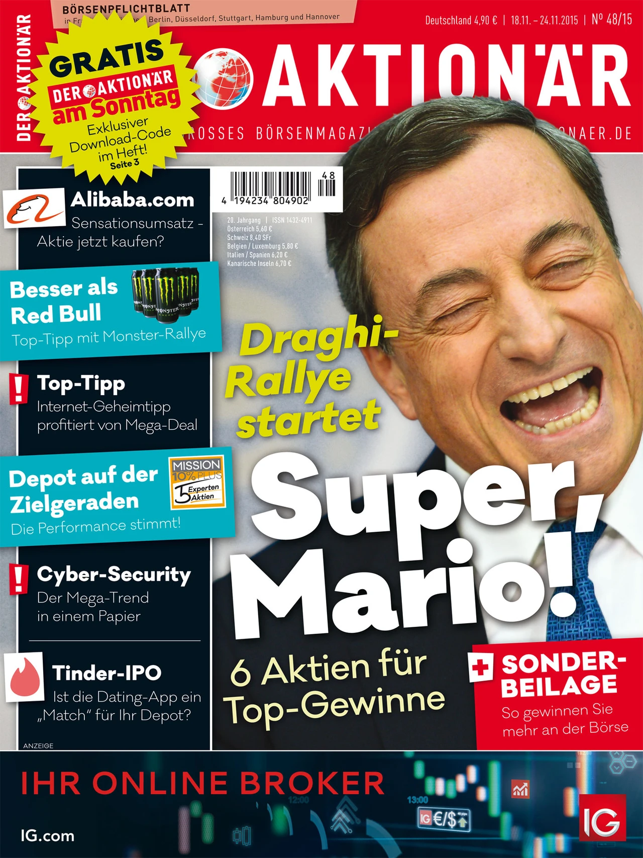Draghi-Rallye startet – 6 Aktien für Top-Gewinne +++ Internet-Geheimtipp profitiert von Mega-Deal +++ Top-Tipp besser als Red Bull +++ E.on schockt +++ Cyber-Security: Der Megatrend in einem Papier +++ Special: Großes Hebelprodukte-Sonderheft