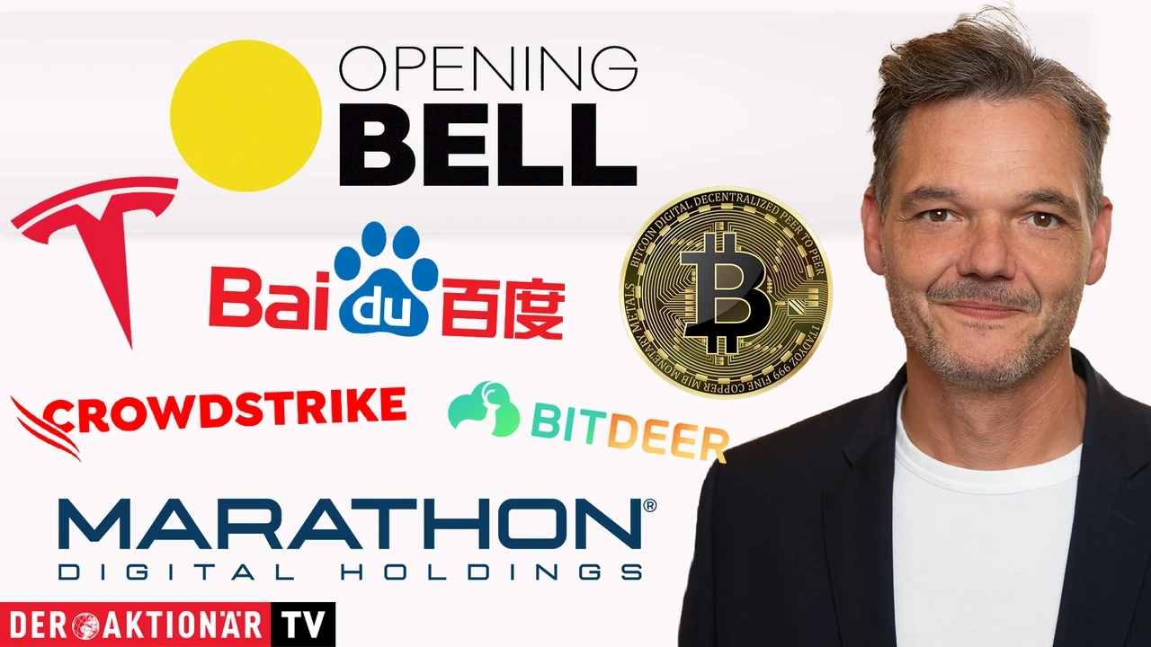 Opening Bell: Wall Street startet positiv in neue Woche; Bitcoin, Marathon Digital, Bitdeere, CrowdStrike, Microsoft, Tesla, Baidu, Nvidia im Fokus