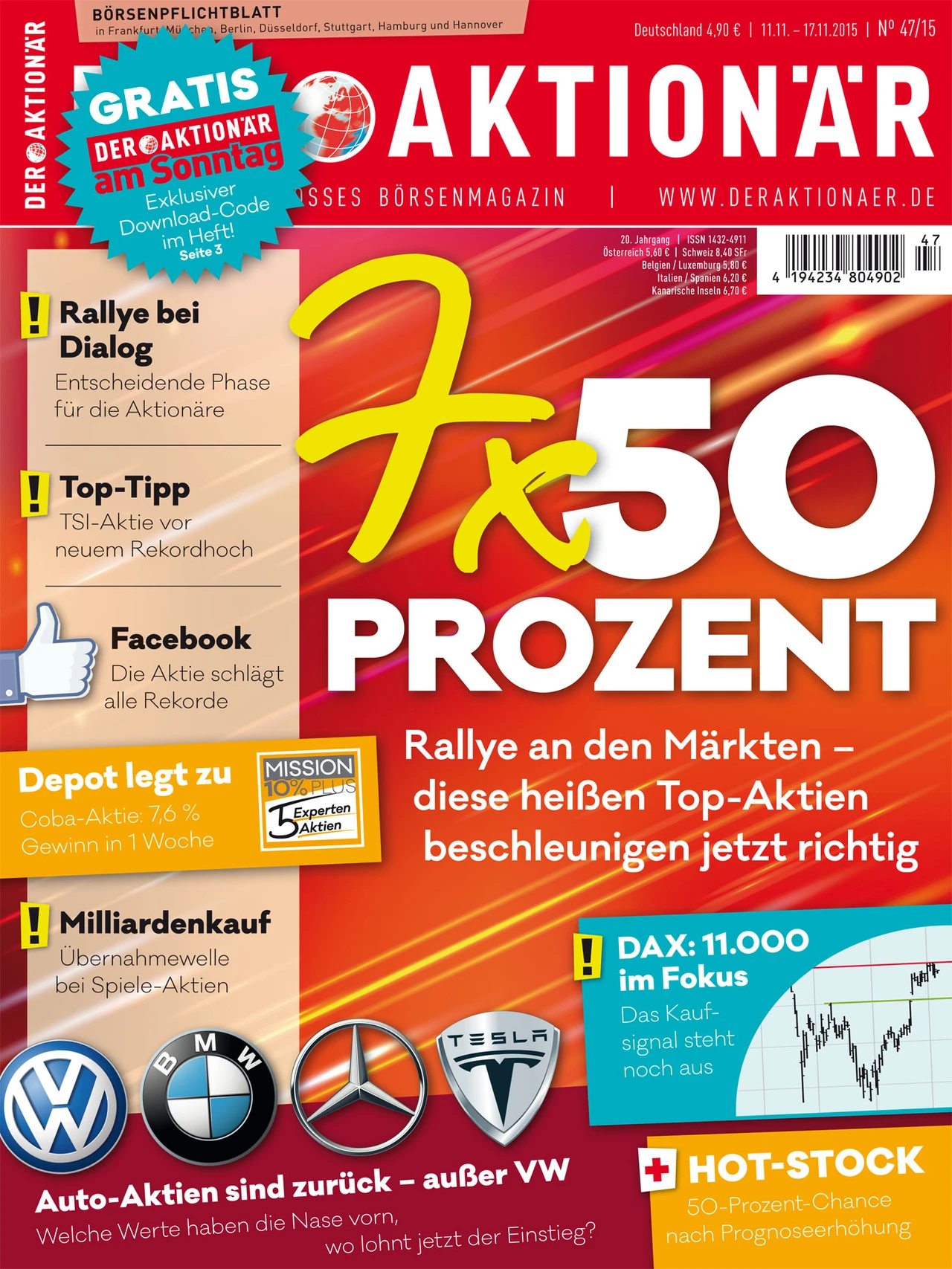 7 x 50 Prozent: Rallye an den Märkten - diese heißen Top-Aktien beschleunigen jetzt richtig +++ Facebook: Aktie schlägt alle Rekorde +++ Top-Tipp: TSI-Aktie vor neuem Rekordhoch +++ Autoaktien sind zurück - außer VW