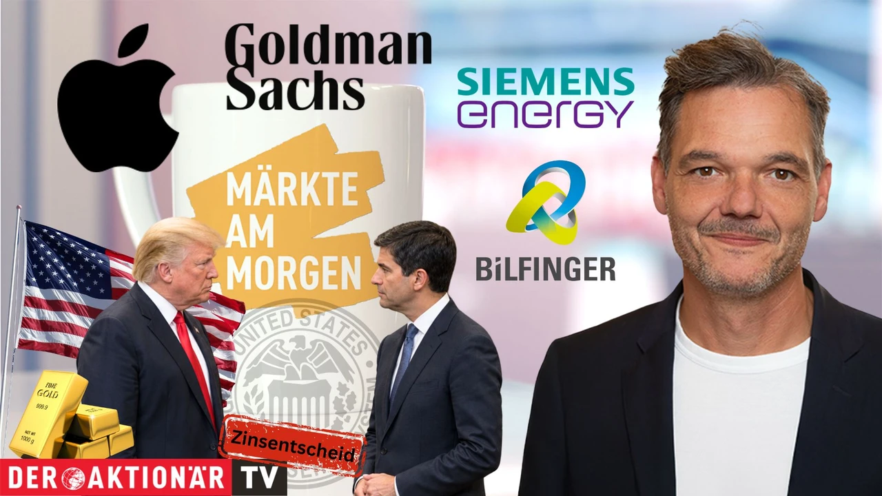 Märkte am Morgen: DAX startet nach Fed‑Entscheid im Plus; Brent, Gold, Dow Jones, Goldman Sachs, Apple, Siemens Energy, Vonovia, Allianz, Bilfinger im Fokus