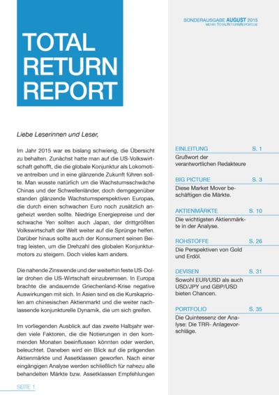 Das TRR-Portfolio mit DAX, Gold, Euro & Co