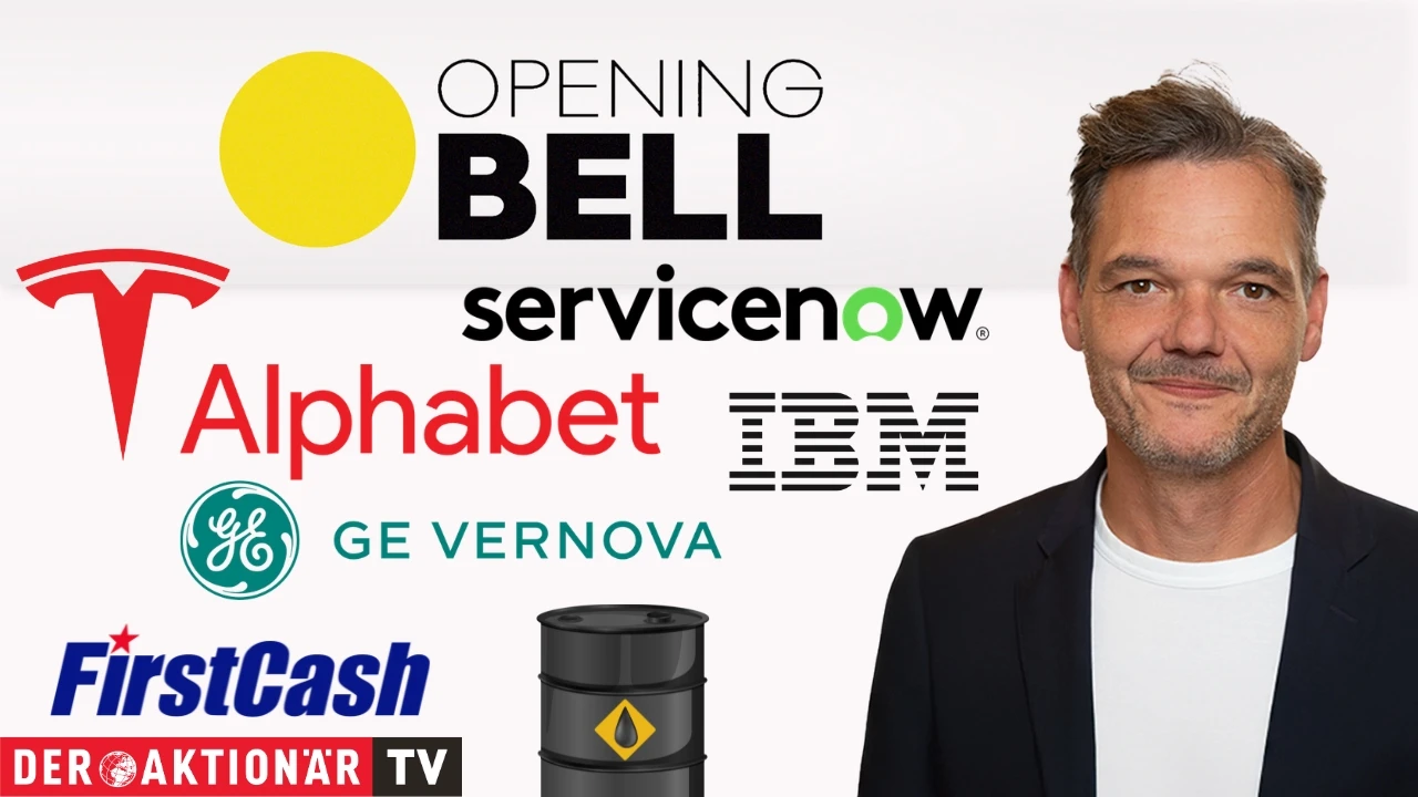 Opening Bell: Wall Street vor kräftigen Auftaktverlusten; 10‑jährige US‑Anleihen, WTI, Alphabet, Tesla, IBM, GE Vernova, Servicenow, RTX, First Cash Holdings im Fokus