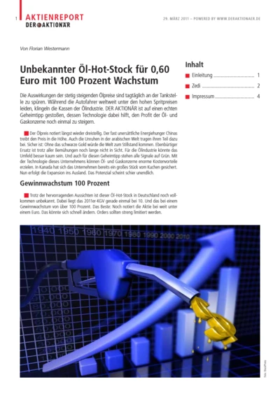 Unbekannter Öl-Hot-Stock für 0,60 Euro mit 100 Prozent Wachstum