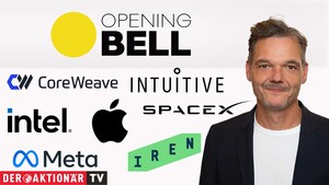 Opening Bell: Wall Street startet Erholungsversuch bei Tech; Intel, AMD, CoreWeave, Iren, Intuitive Surgical, Meta, Apple, SpaceX im Fokus  