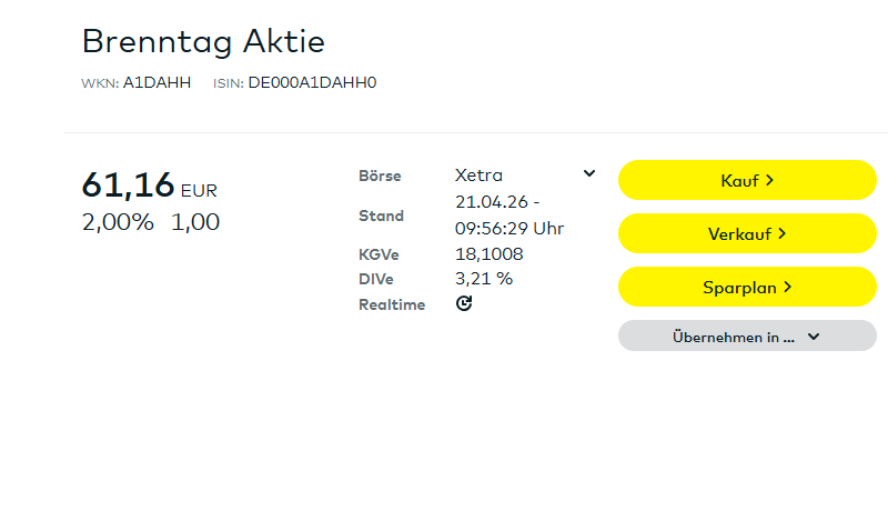 Die Kursmaske der Comdirect am Dienstag den 21.4.2026 