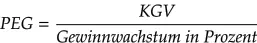 PEG-Ratio (Price/Earnings to Growth Ratio): Das PEG setzt das KGV ins Verhältnis zum Gewinnwachstum.
