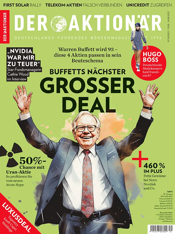 DER AKTIONÄR macht in der neuen Ausgabe den Buffett-Depot-Check inklusive 7 Titeln, die aktuell das meiste Renditepotenzial mitbringen. Außerdem stellt Ihnen die Redaktion 4 Qualitätsaktien vor, die perfekt ins Beuteschema der Börsenlegende passen.