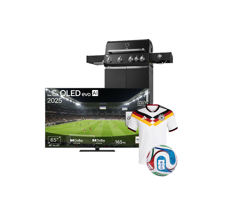 Mögliche Gewinne: QLED TV, Gasgrill, Trikots der deutschen Nationalmannschaft und WM Bälle