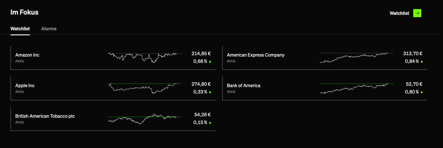 Watchlist im Smartbroker+