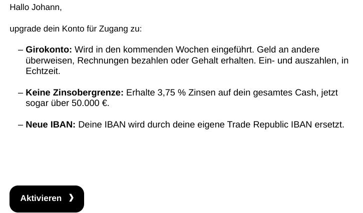 Trade Republic Mail von Ende Juni