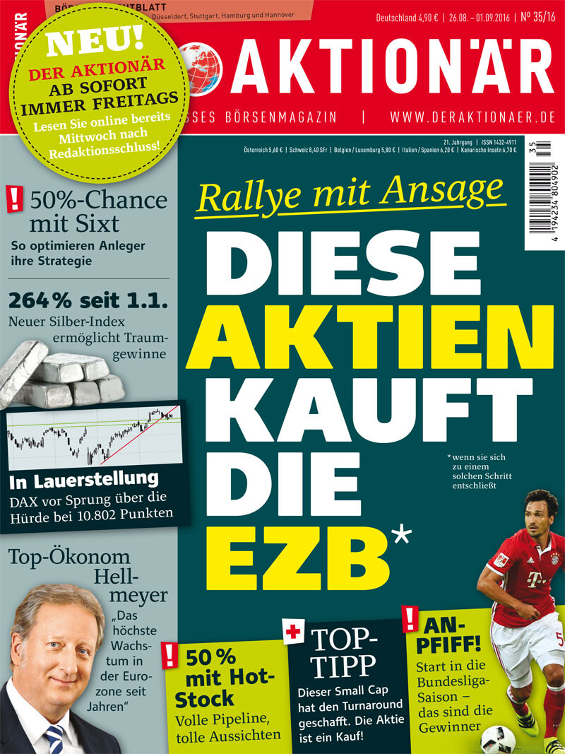 Rallye mit Ansage: Diese Aktien kauft die EZB* +++ 264%: Neuer Silber-Index ermöglicht Traumgewinne +++ Top-Ökonom Hellmeyer im Interview +++ Top-Tipp: Dieser Small-Cap hat den Turnaround geschafft