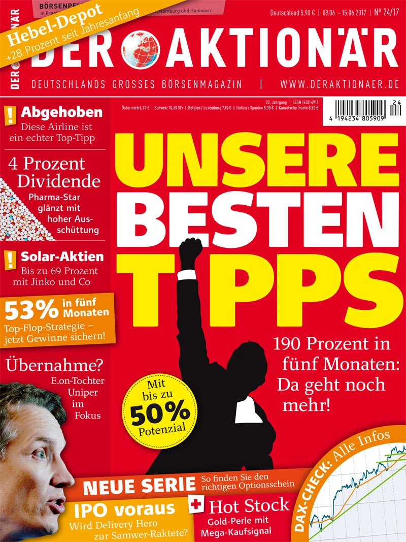 Neue Ausgabe: Unsere besten Tipps: 190 Prozent in fünf Monaten: Da geht noch mehr! +++ 53% in fünf Monaten: Top-Flop-Strategie - jetzt Gewinne sichern! +++ Übernahme? E.on-Tochter Uniper im Fokus