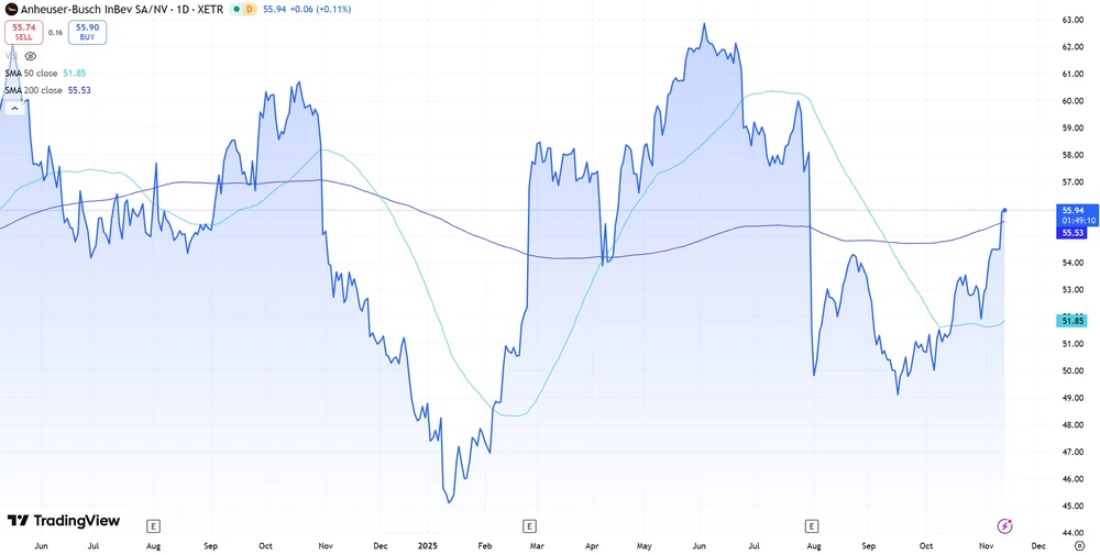 AB InBev Aktie seit Sommer 2024  (Xetra) 