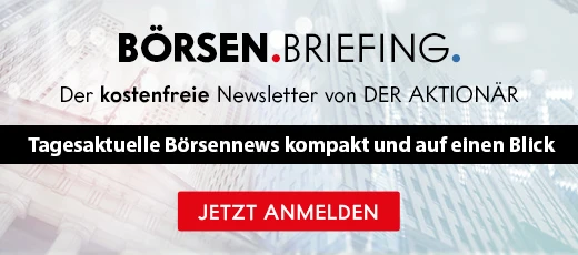 BÖRSEN.BRIEFING. Schriftzug mit Texthinweis zur Anmeldung zum kostenlosen Newsletter