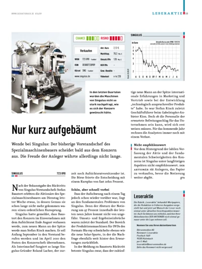 Singulus: Nur kurz aufgebäumt