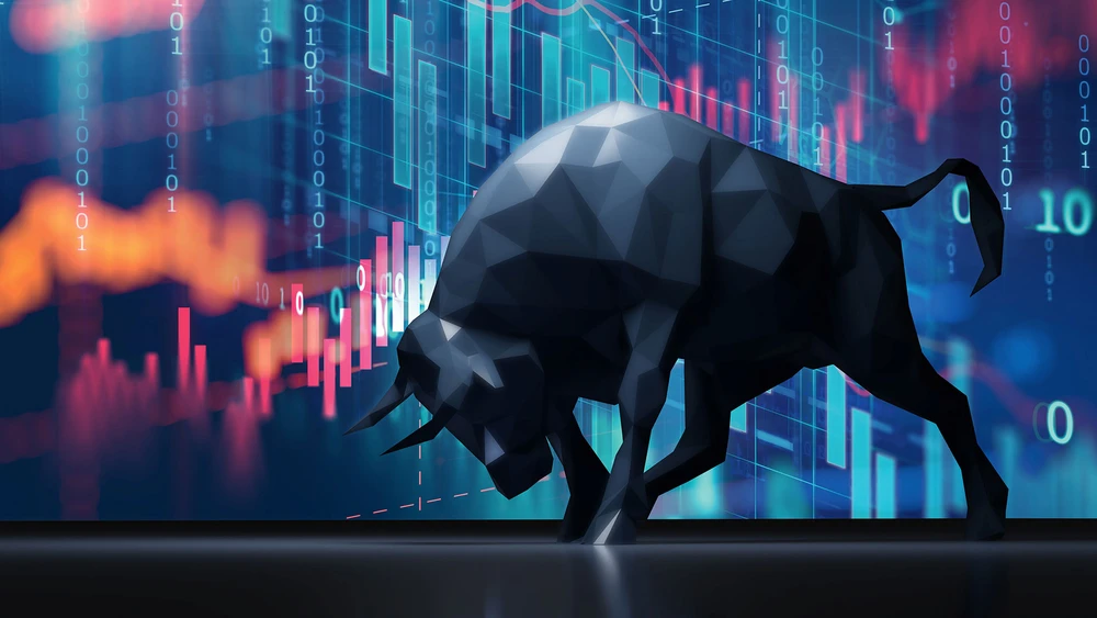 Silhouette eines Bullen auf Chart Hintergrund