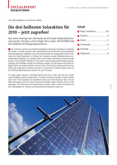 Die drei heißesten Solaraktien für 2010 - jetzt zugreifen!