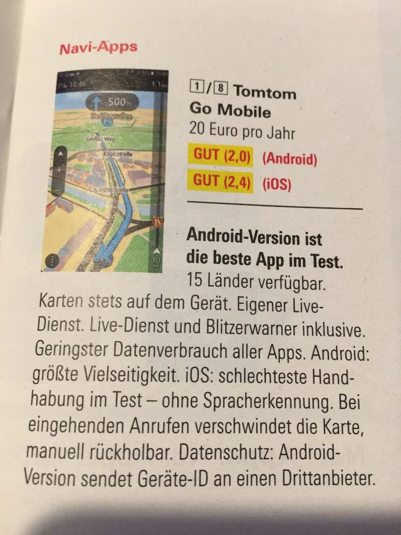TomTom App Sieger in neuer Stiftung Warentest vor Apple und Google. Noch wichtiger: Karten für Roboterautos von VW und Co.