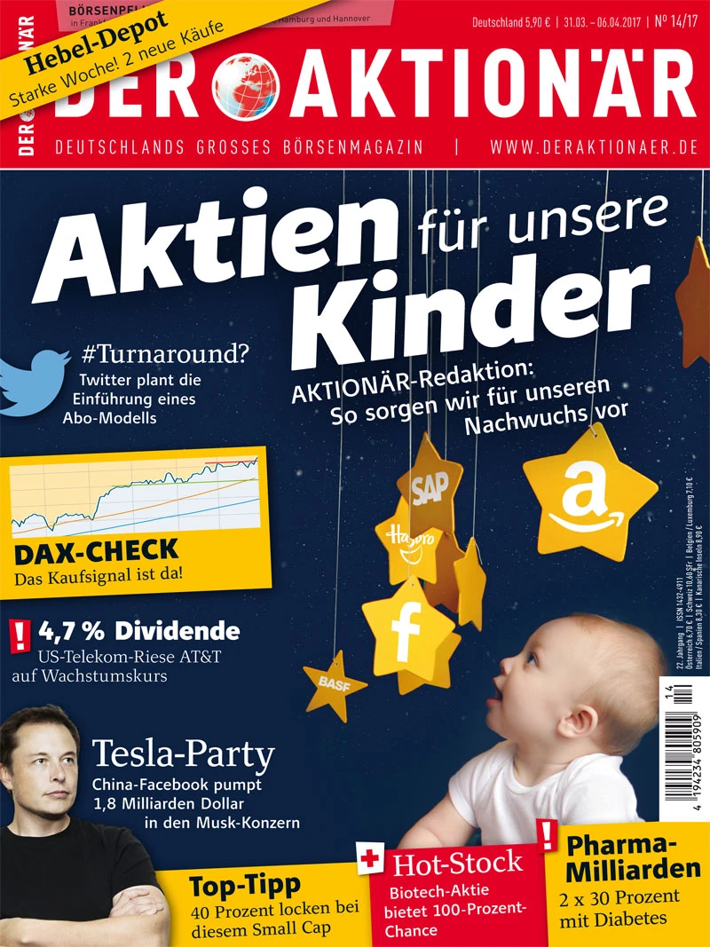 NEUE AUSGABE: Aktien für unsere Kinder - Aktionär-Redaktion: So sorgen wir für unseren Nachwuchs vor +++ #Turnaround? Twitter plant die Einführung eines Abo-Modells +++ Tesla-Party: China-Facebook pumpt 1,8 Milliarden Dollar in den Musk-Konzern