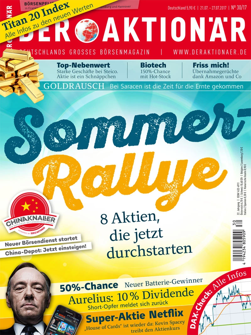 Sommer-Rallye: 8 Aktien, die jetzt durchstarten +++ Friss mich! Übernahmegerüchte dank Amazon und Co +++ Super Aktie Netflix: 