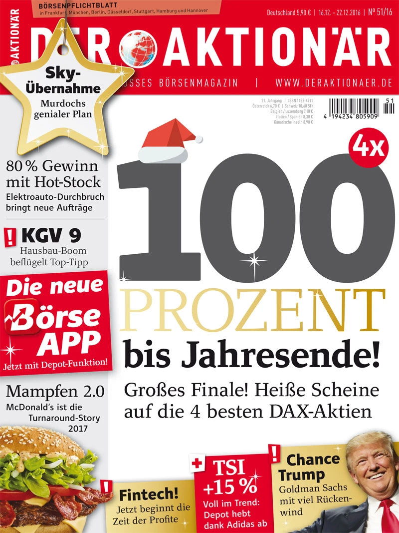 100 Prozent bis Jahresende: Großes Finale 2016 - Heiße Scheine auf die 4 besten DAX-Aktien!