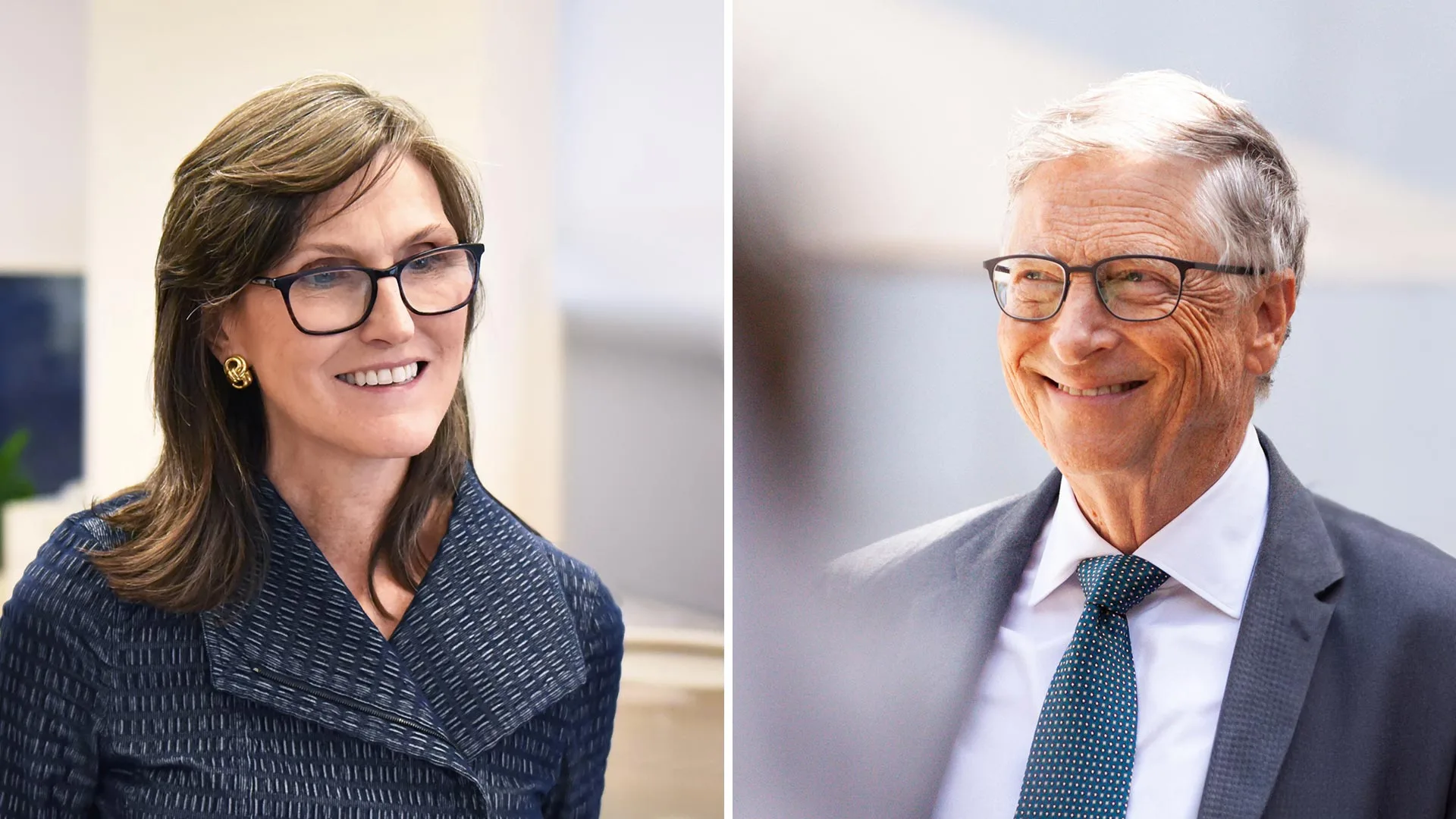 Cathie Wood und Bill Gates investieren beide in diese KI&#8209;Gesundheitsaktie mit über 40% Kurschance (Foto: Caroline Wood/CC BY-SA 4.0, Allison Bailey/NurPhoto/picture alliance/dpa [M])