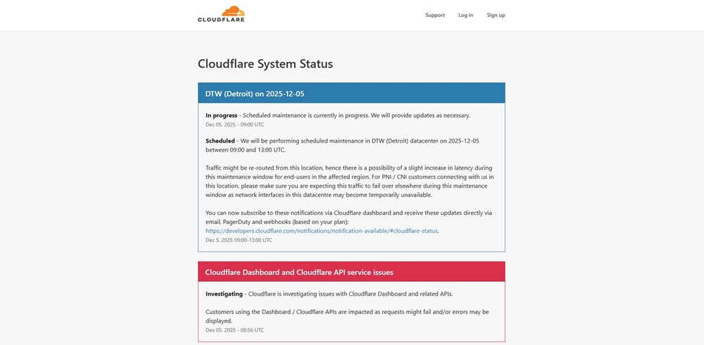 Cloudflare Screen am 5.12.2025