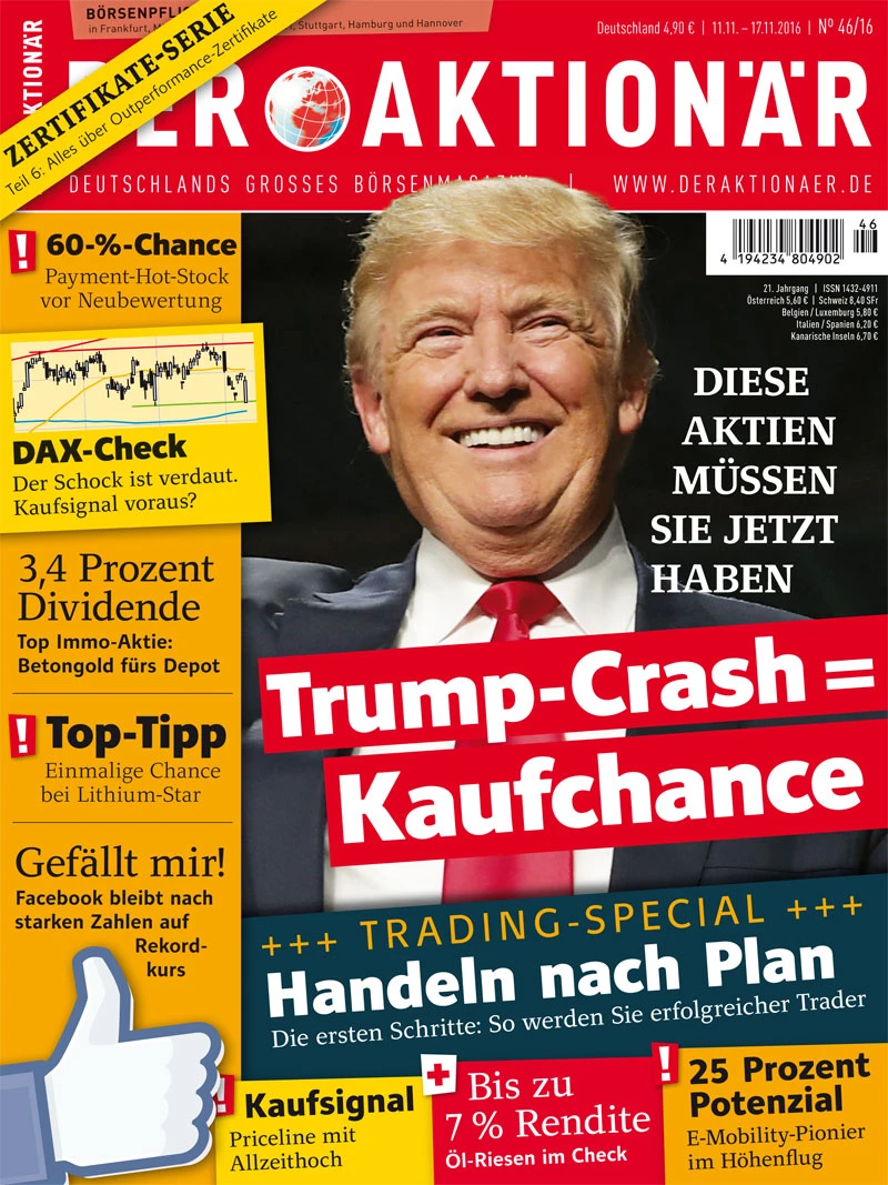 Trump-Crash=Kaufchance +++ Trading-Special: Handeln nach Plan +++ 3,4% Dividende - Top-Immo-Aktie +++ 60%-Chance: Payment-Hot-Stock vor Neubewertung +++ Öl-Riese im Check