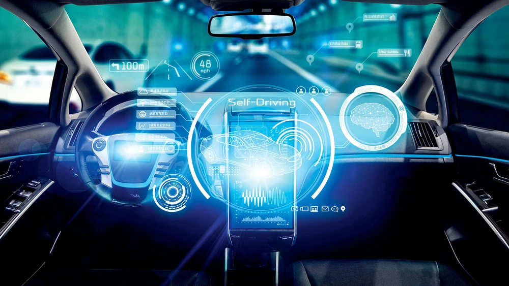 Innenraum eines autonomen Autos, 3D-Animation