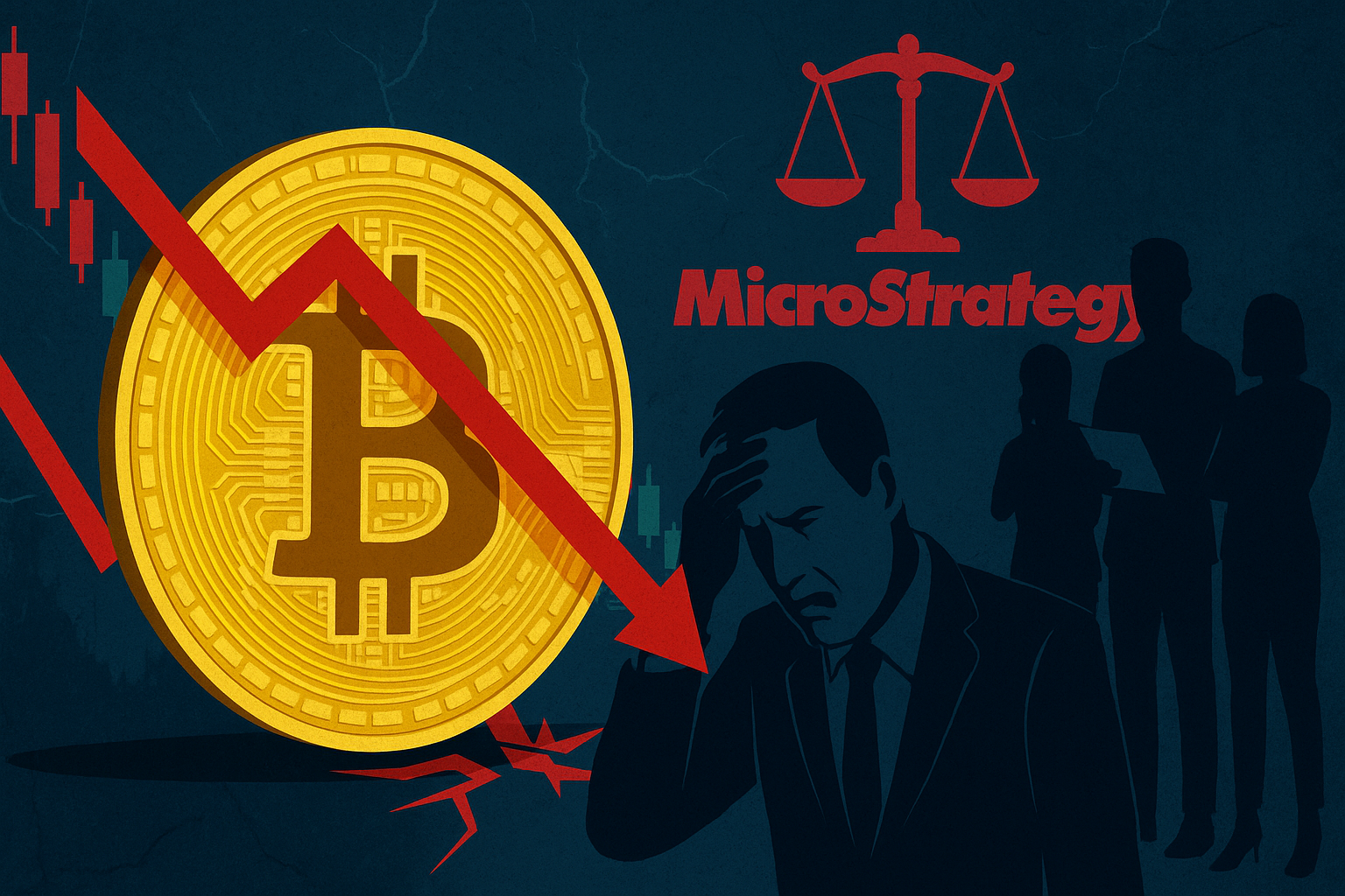 Crasht Bitcoin jetzt wieder? Sammelklage gegen MicroStrategy verunsichert Anleger (Foto: ChatGPT)
