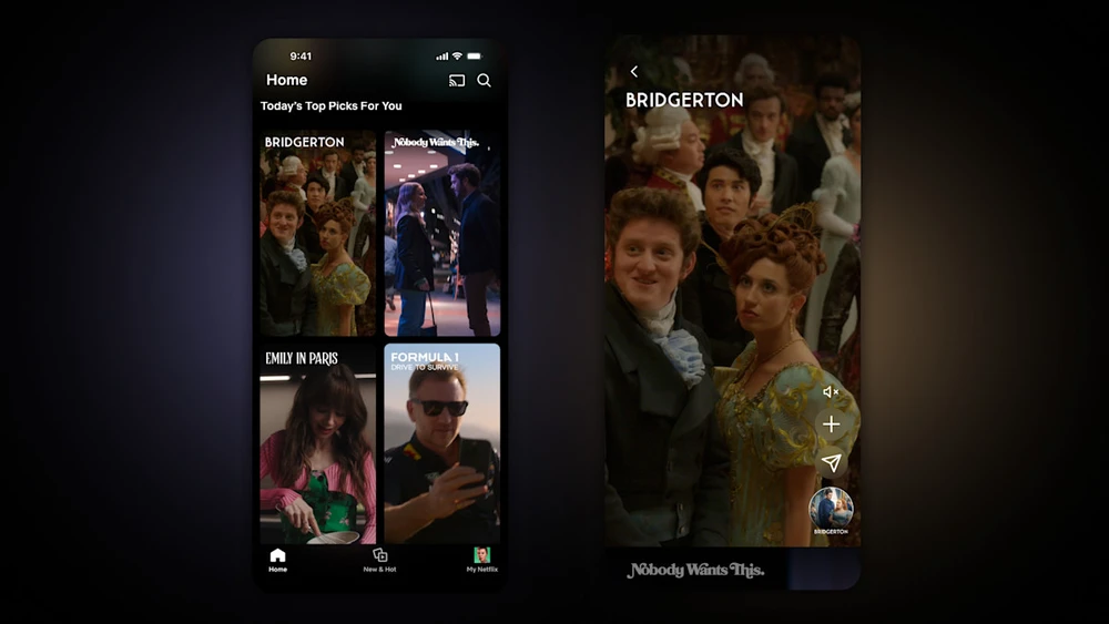 Vertikaler Video-Feed des neuen Netflix-Designs