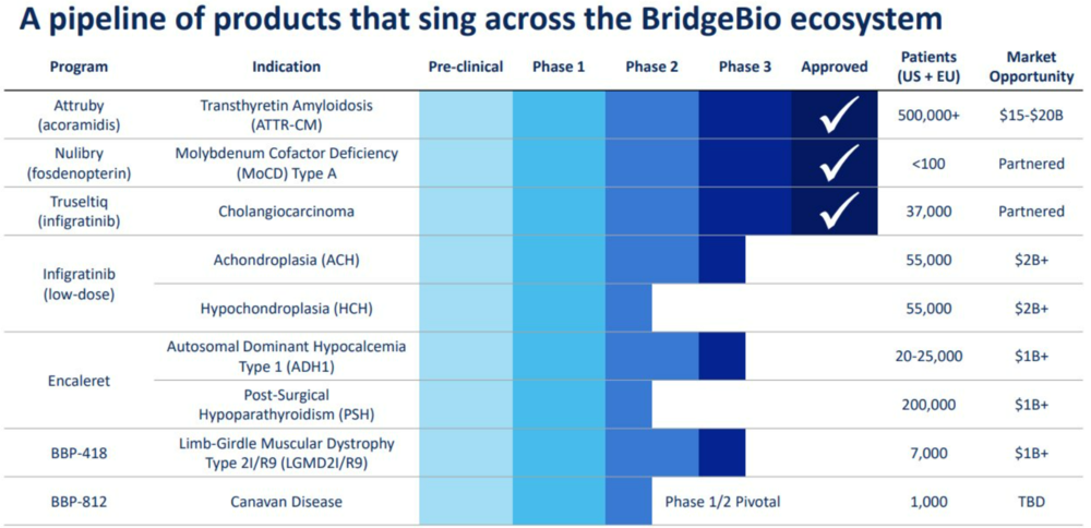 Pipeline von BridgeBio Pharma (Quelle: BridgeBio Pharma)