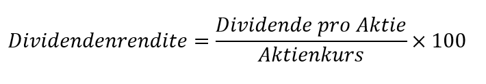 Die Dividendenrendite errechnet sich, indem man die Stückdividende durch den Aktienkurs teilt. Sie gibt an, wie hoch die Dividendenzahlung zum eingesetzten Kapital ausfällt.
