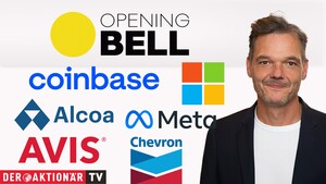 Opening Bell: Hoffnung auf Frieden treibt Wall Street ins Plus; Chevron, Coinbase, Alcoa, Avis, Microsoft im Fokus  