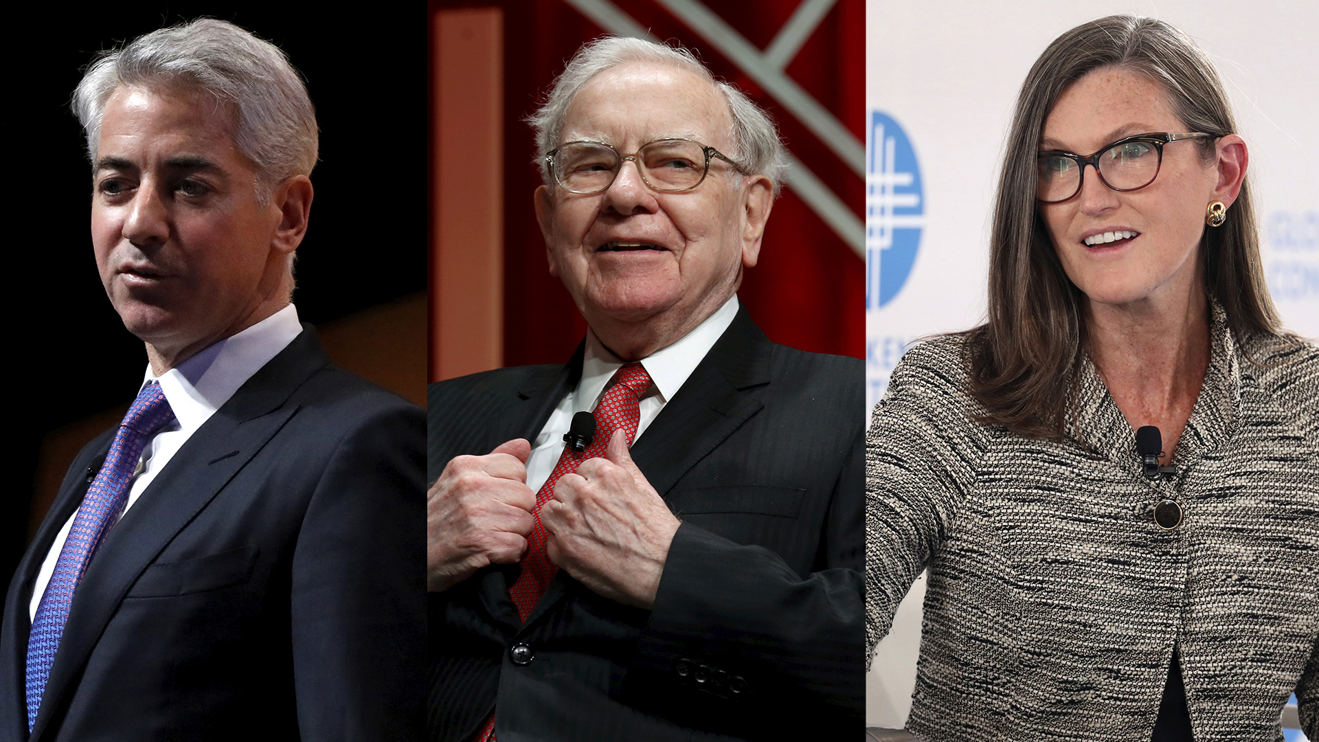Lieblinge der Star‑Investoren: Auf diese 2 Aktien setzen Warren Buffett, Cathie Wood und Bill Ackman (Foto: David Swanson/Reuters, Kevin Lamarque/Reuters, Brendan McDermid/Reuters [M])