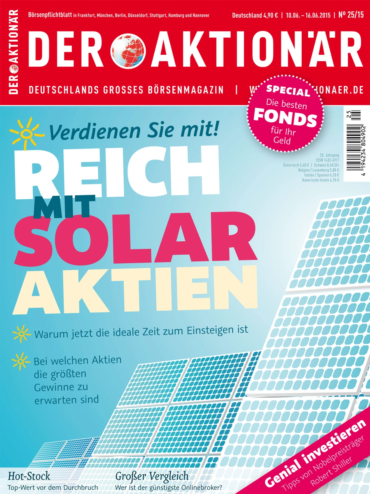 Neue Ausgabe 25/15 von DER AKTIONÄR: Reich mit Solar-Aktien
