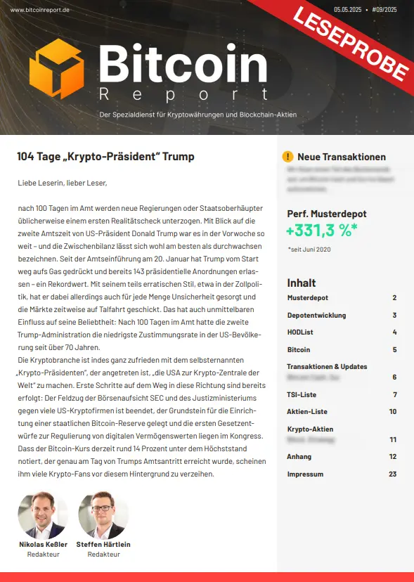 Leseprobe Bitcoin Report Cover der Leseprobe des Bitcoin Report