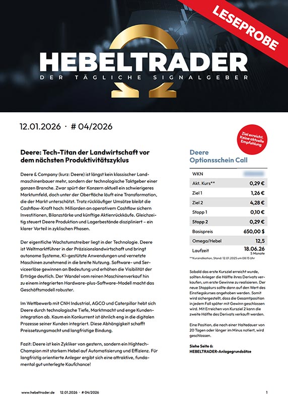 Hebeltrader Preview: Deere: Tech-Titan der Landwirtschaft vor dem nächsten Produktivitätszyklus