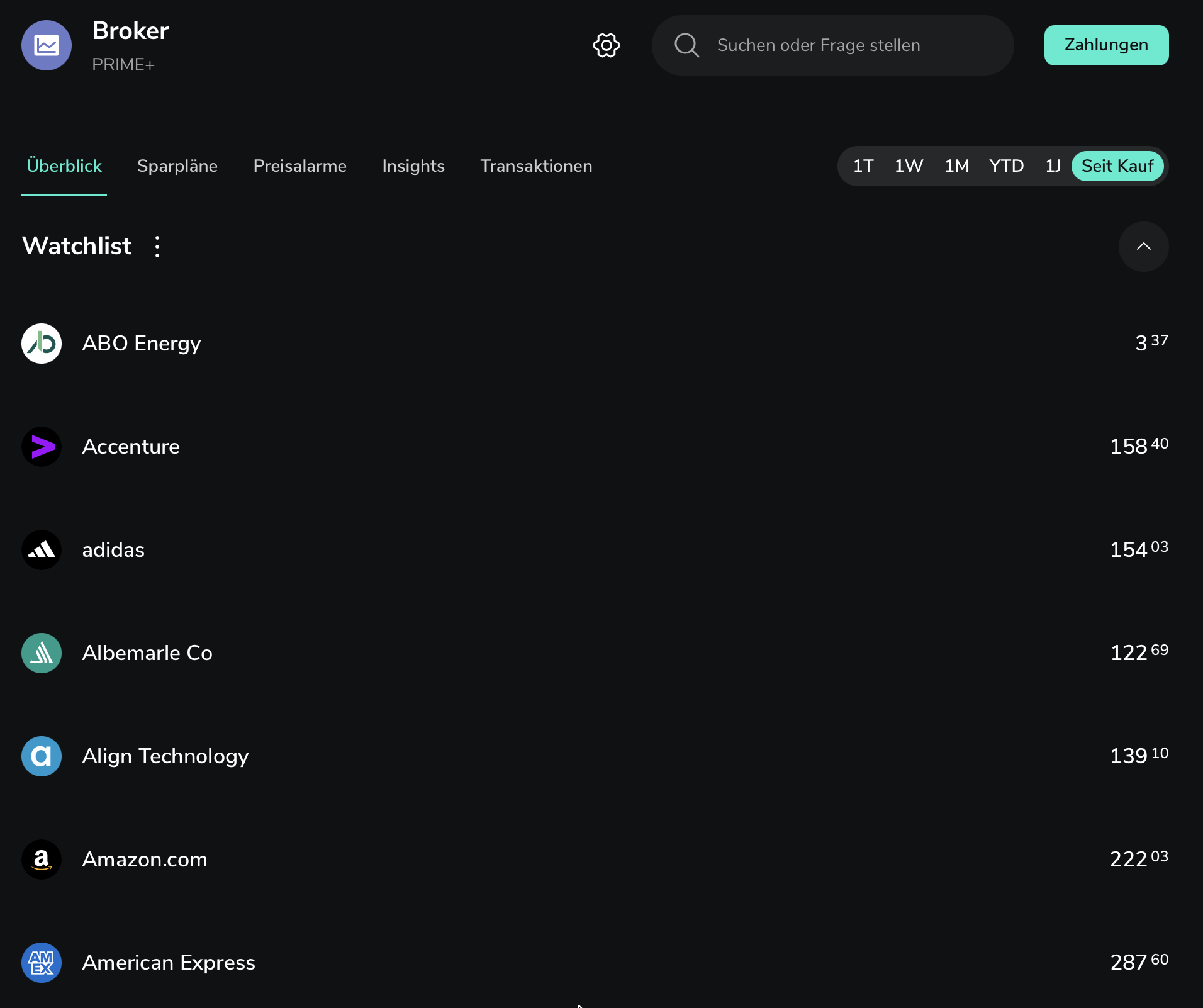 Watchlist bei Scalable Capital
