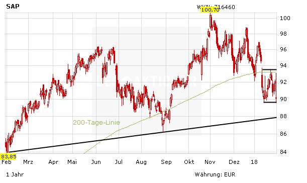 Kursverlauf der SAP-Aktie in Euro