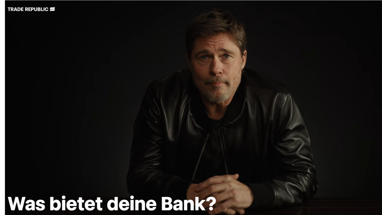 Konto statt Kaffee: Brad Pitt wirbt jetzt für Trade Republic (Foto: Screenshot traderepublic.com (vom 12.5.2026))