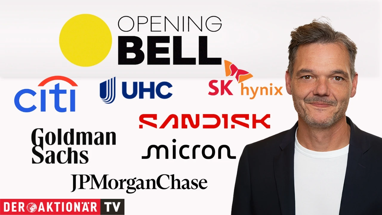 Opening Bell: Dow Jones nach Goldman‑Q3 im Plus; Goldman Sachs, JPMorgan, Citigroup, UnitedHealth, Sandisk, Micron Technology im Fokus