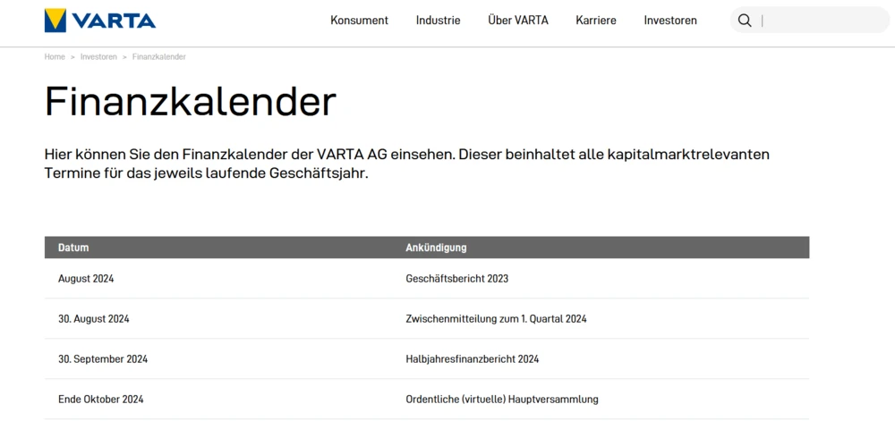 Varta-Finanzkalender
