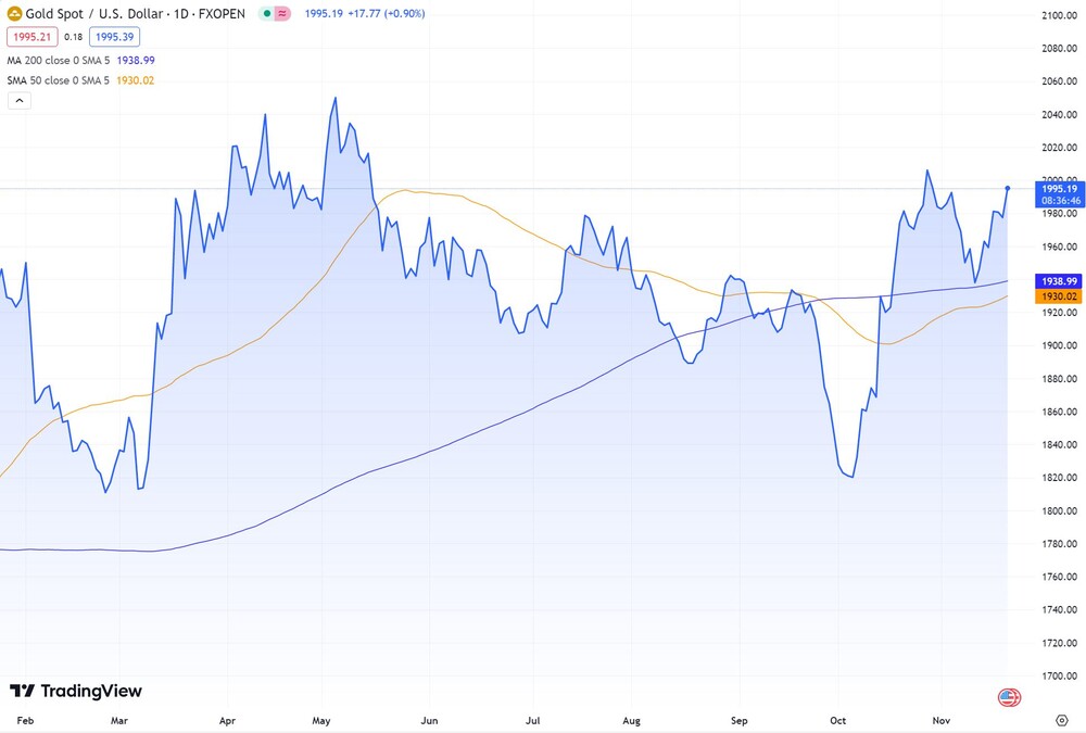 10-Monats-Chart Gold  (Feinunze in US-Dollar, Spotmarkt)