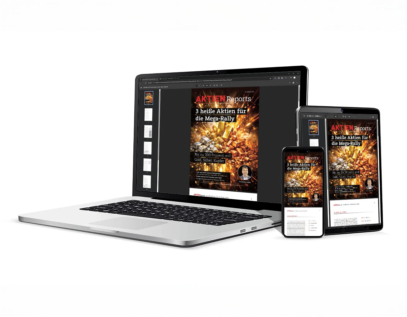 Aktien-Reports auf Laptop